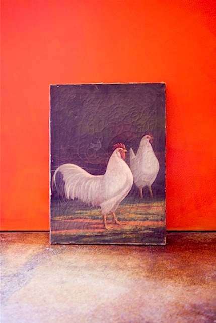 old chicken painting